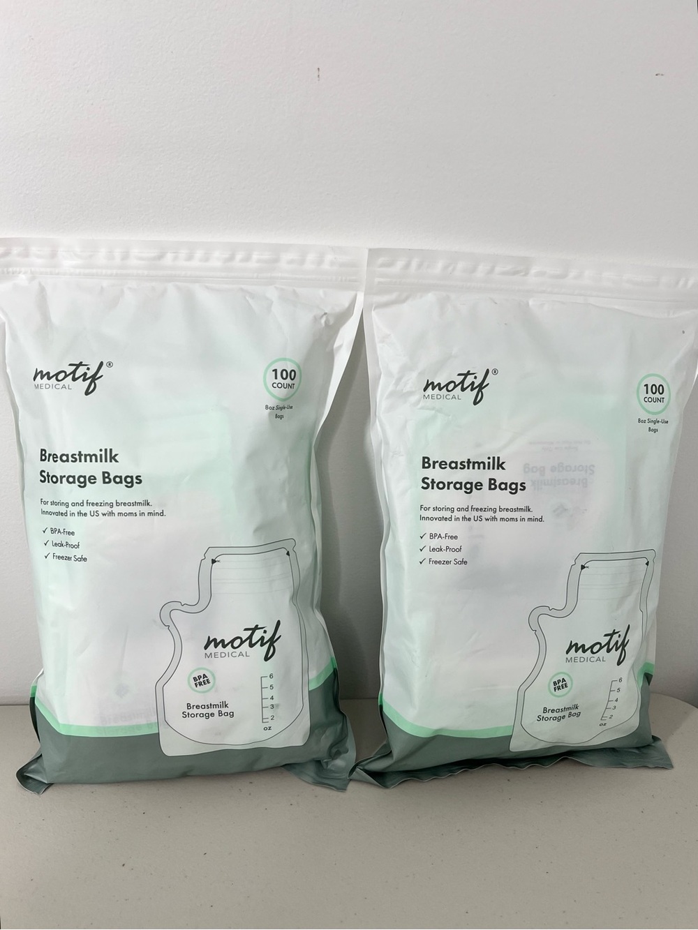 Lot of 2 Motif Medical Breastmilk Storage Bags 8oz Single Use Bags 100 each